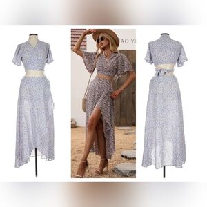 Cupshe Blue Floral Crop Top